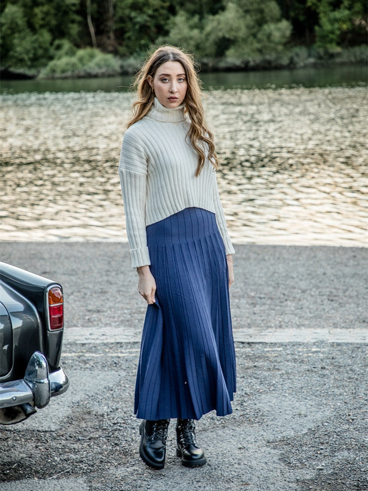 2022 Women Maxi Skirts Female Knitted Long Dress Solid Color Knitting Skirt XS-3XL Plus Size Woman Autumn Winter Skirts