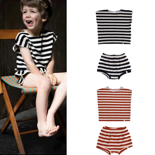 2023 Bonnie Brand New Summer Kids T Shirts for Boys Girls Cute Short Sleeve Stripe Print Tees T Shirts Baby Child Cotton Tops