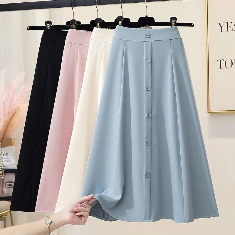 2023 New Spring-Summer Solid Color Versatile Draping Suit Material Simple Fashion A-Line Button Slim High Waist Skirt