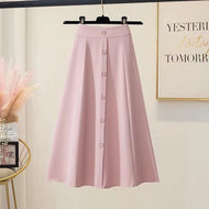 2023 New Spring-Summer Solid Color Versatile Draping Suit Material Simple Fashion A-Line Button Slim High Waist Skirt