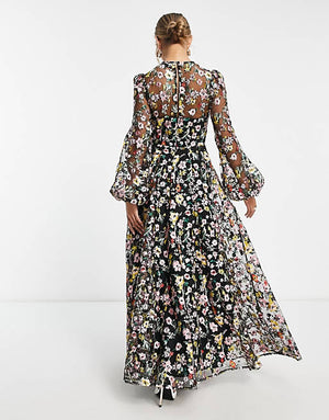 ASOS EDITION all over floral embroidered maxi dress in black