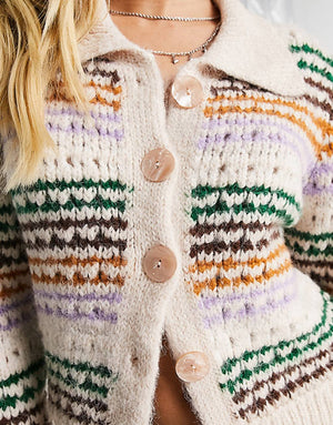 Only textured button up collar cardigan in multi