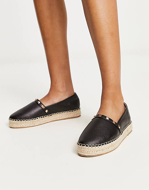 Truffle Collection faux leather studded espadrilles in black