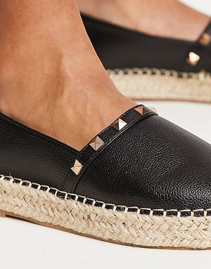 Truffle Collection faux leather studded espadrilles in black