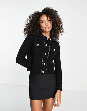 River Island sequin trim cardigan in black