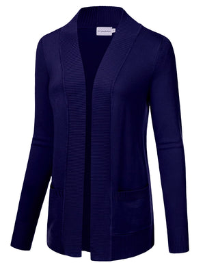 JJ Perfection Women's Solid Knit Open Front Cardigan With Pockets (Plus Size Available) - image 2 of 4
