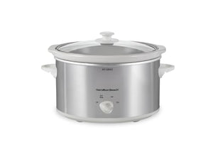 Hamilton Beach 4-Quart Slow Cooker with 3 Cooking Settings, Dishwasher-Safe Stoneware Crock & Glass Lid, Stainless Steel (33140V)