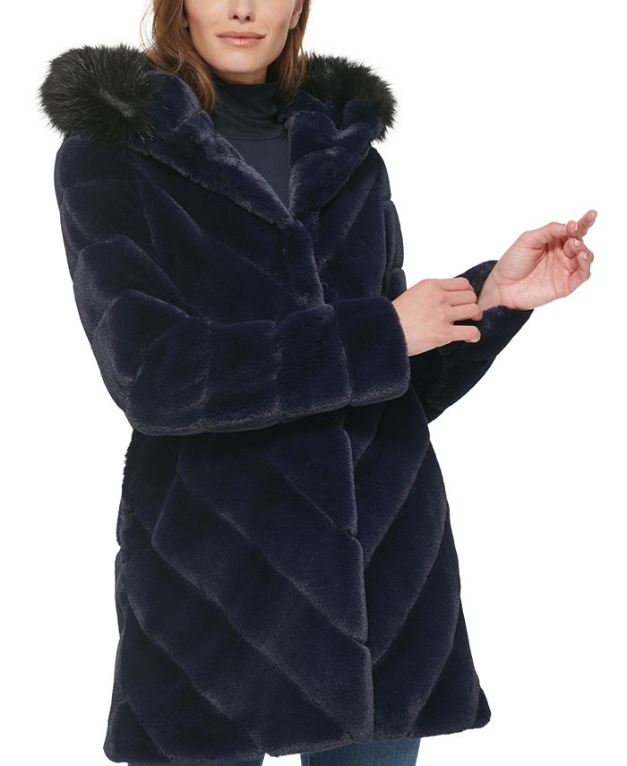 Calvin Klein - Petite Hooded Faux-Fur Coat
