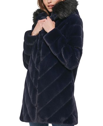 Calvin Klein - Petite Hooded Faux-Fur Coat