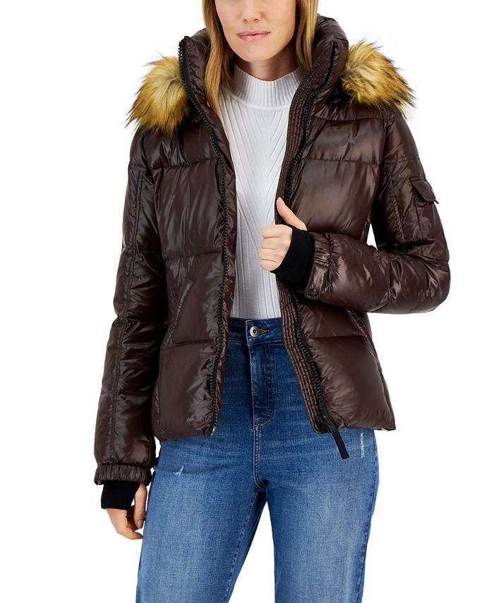 S13 - Allie Faux-Fur-Trim Hooded Puffer Coat