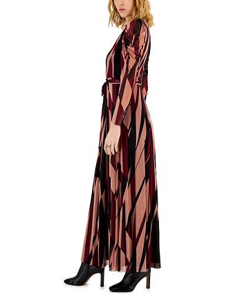 Anne Klein - Mesh Printed Puff-Sleeve Maxi Dress