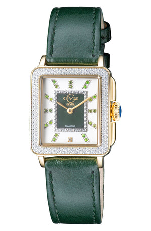 GEVRIL Women's Padova Gemstone Leather Strap Watch, 27 mm x 30 mm - 0.0116 ctw, Main, color, GREEN