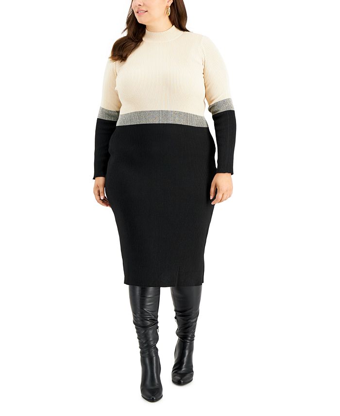 Taylor - Plus Size Colorblocked Midi Sweater Dress