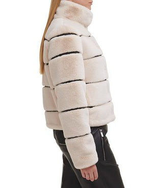 Karl Lagerfeld Paris - Women's Faux-Leather & Faux-Fur Coat