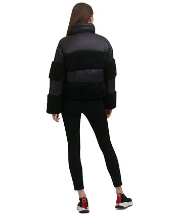 DKNY - Women's Sherpa Panel Zip-Front Puffer Jacket