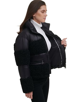 DKNY - Women's Sherpa Panel Zip-Front Puffer Jacket