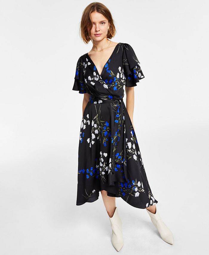 DKNY - Women's Floral-Print Flutter-Sleeve Dress