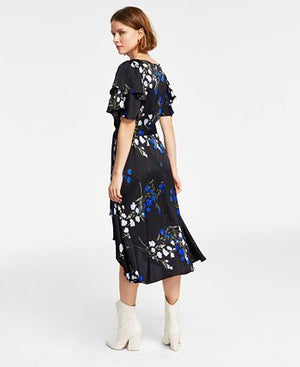 DKNY - Women's Floral-Print Flutter-Sleeve Dress