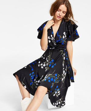 DKNY - Women's Floral-Print Flutter-Sleeve Dress