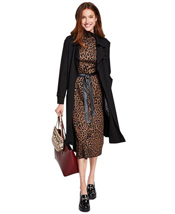 Anne Klein - Women's Leopard-Print Mock-Neck Midi Dress