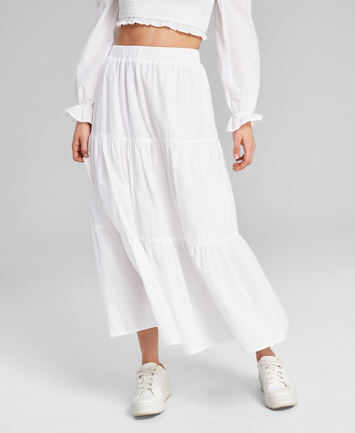 And Now This - Women's Cotton Tiered Pull-On Maxi Skirt