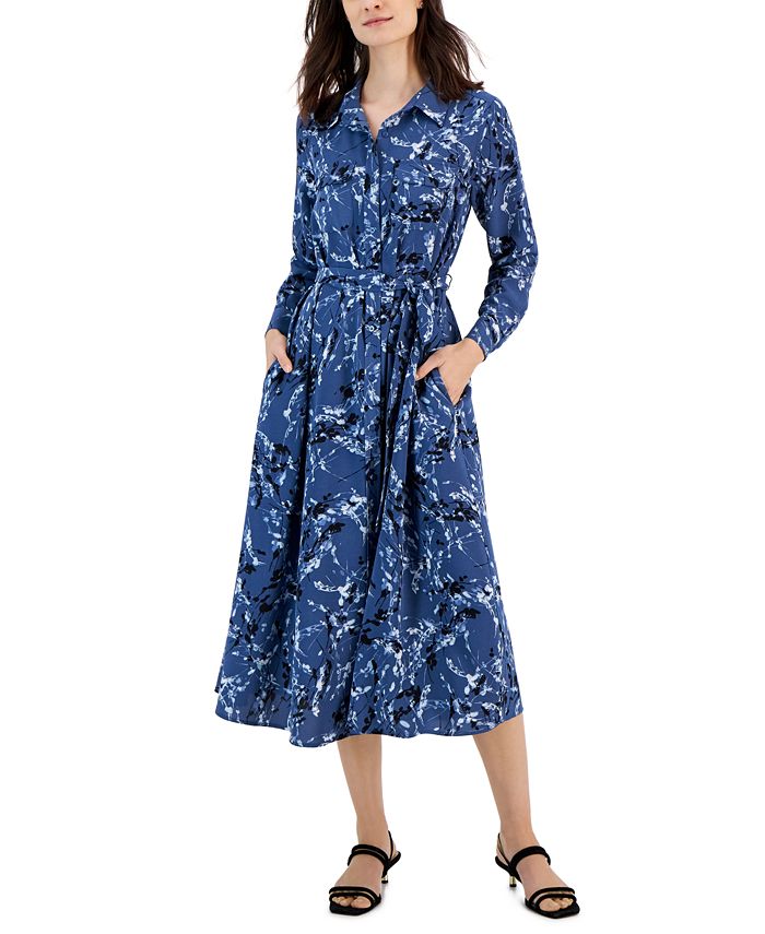 Alfani - Women's Printed Belted Shirtdress, Created for Macy's