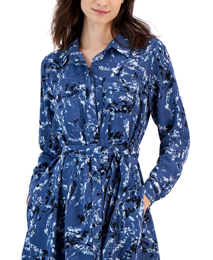 Alfani - Women's Printed Belted Shirtdress, Created for Macy's