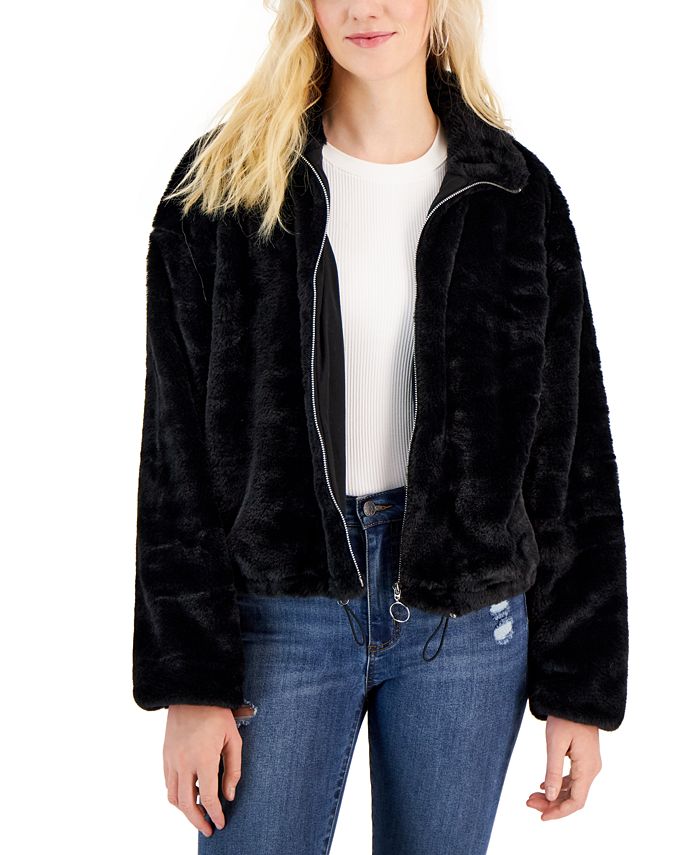 Crave Fame - Juniors' Faux-Fur Zipper-Front Jacket