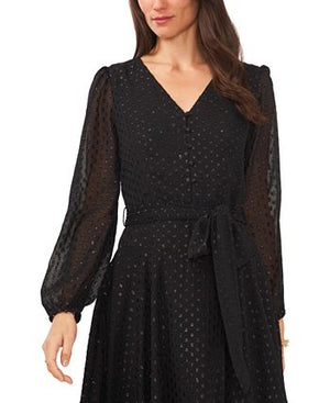 MSK - Women's Dotted V-Neck Button-Front Fit & Flare Dress