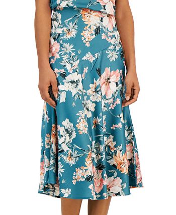 Tahari ASL - Women's Floral-Print Side-Zip Midi Skirt