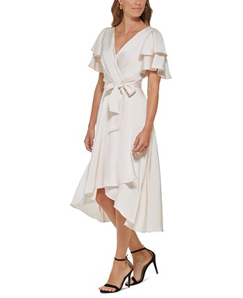 DKNY - Women's Flutter-Sleeve Tie-Waist Faux-Wrap Dress