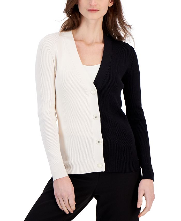 Anne Klein - Women's Colorblocked Button-Front Ribbed Cardigan