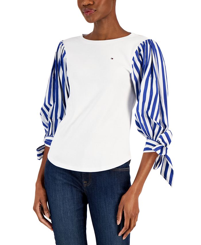Tommy Hilfiger - Women's Cotton Tied-Sleeve Top