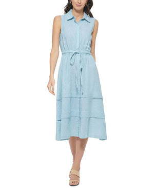 Calvin Klein - Women's Button-Front Striped Sleeveless Midi Shirtdress