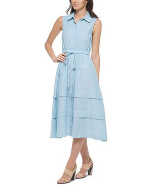 Calvin Klein - Women's Button-Front Striped Sleeveless Midi Shirtdress