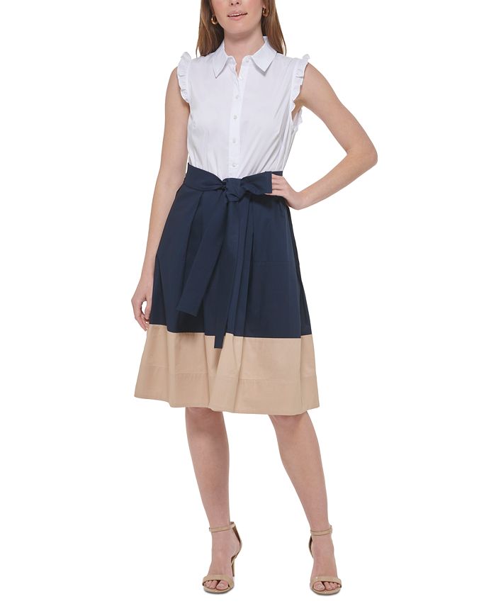 Tommy Hilfiger - Women's Cotton Colorblocked Belted Dress