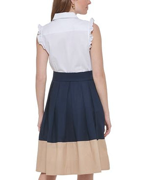 Tommy Hilfiger - Women's Cotton Colorblocked Belted Dress