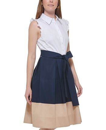 Tommy Hilfiger - Women's Cotton Colorblocked Belted Dress