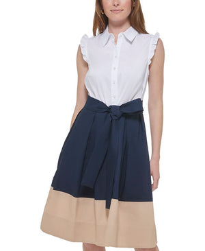 Tommy Hilfiger - Women's Cotton Colorblocked Belted Dress