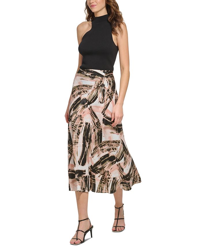 DKNY - Women's Printed Ruched Satin Skirt