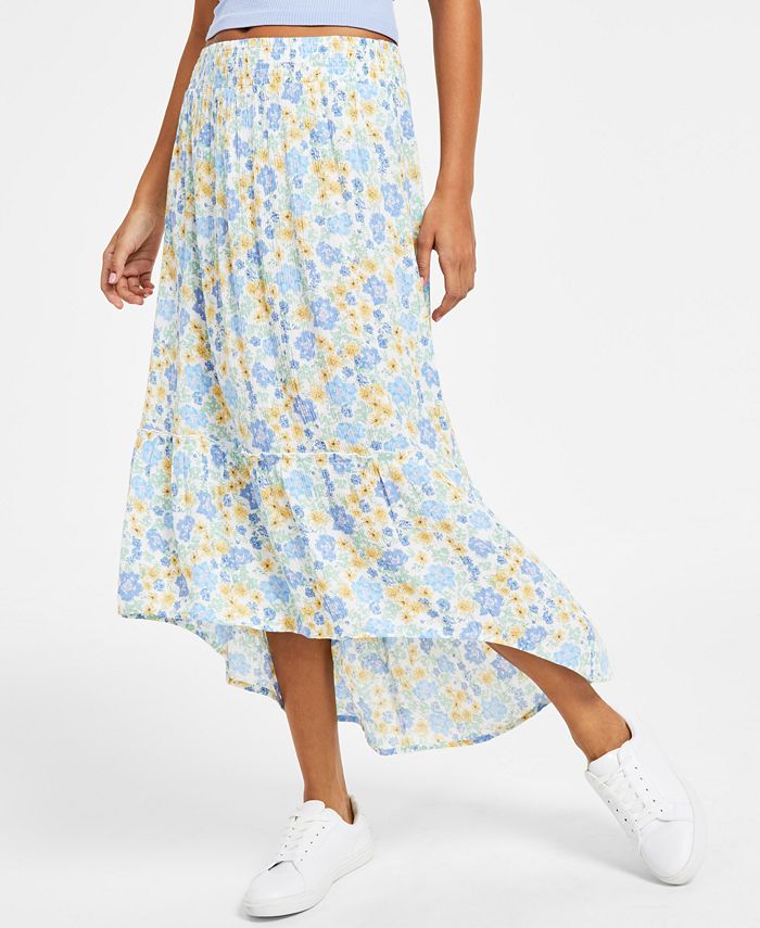 Hippie Rose - Juniors' High-Low Printed Pull-On Maxi Skirt
