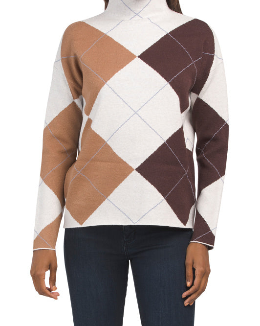 Funnel Neck Argyle Sweater