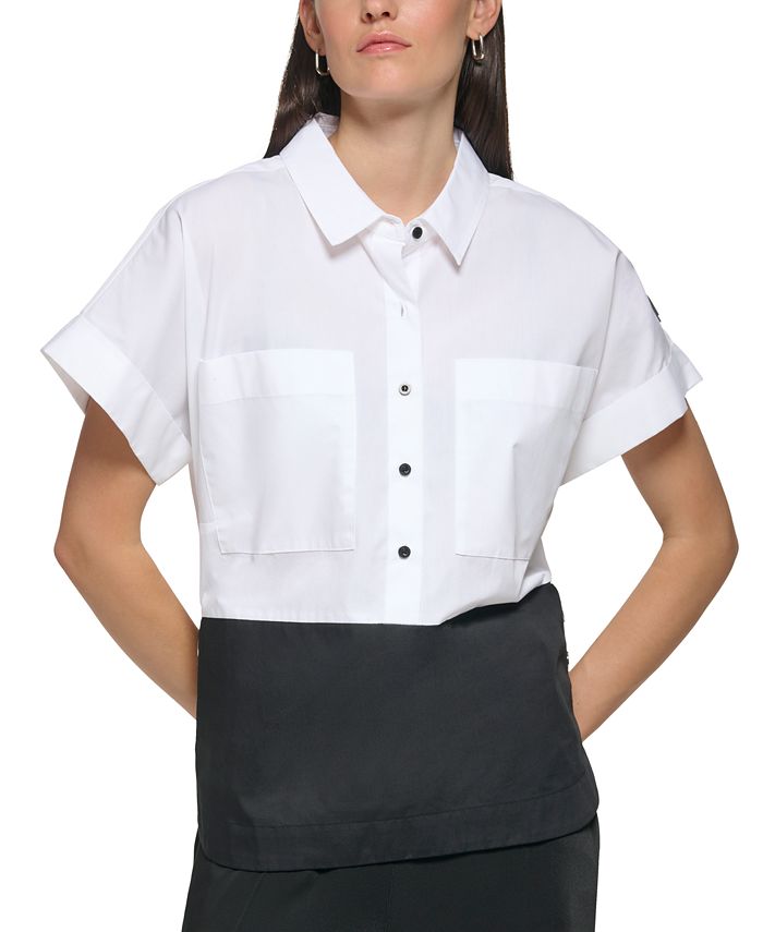Karl Lagerfeld Paris - Women's Cotton Poplin Colorblocked Shirt