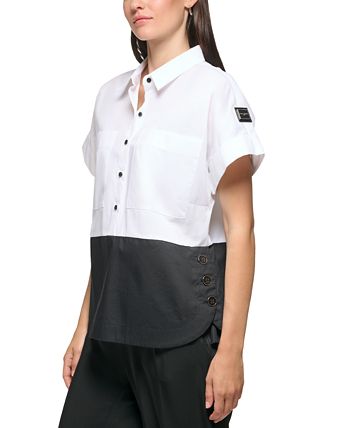 Karl Lagerfeld Paris - Women's Cotton Poplin Colorblocked Shirt