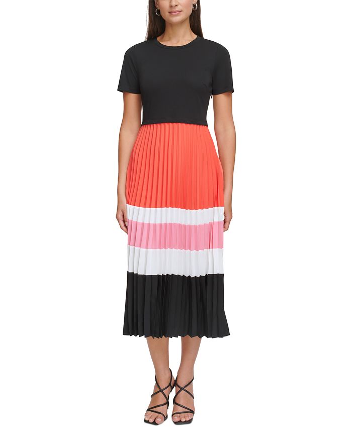 Karl Lagerfeld Paris - Women's Colorblocked Pleated-Skirt Midi Dress