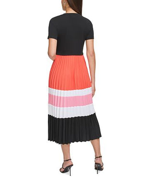 Karl Lagerfeld Paris - Women's Colorblocked Pleated-Skirt Midi Dress