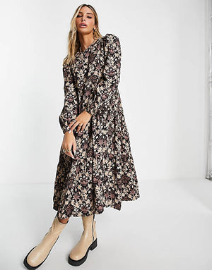 People Tree x V&A maxi smock dress in tapestry print