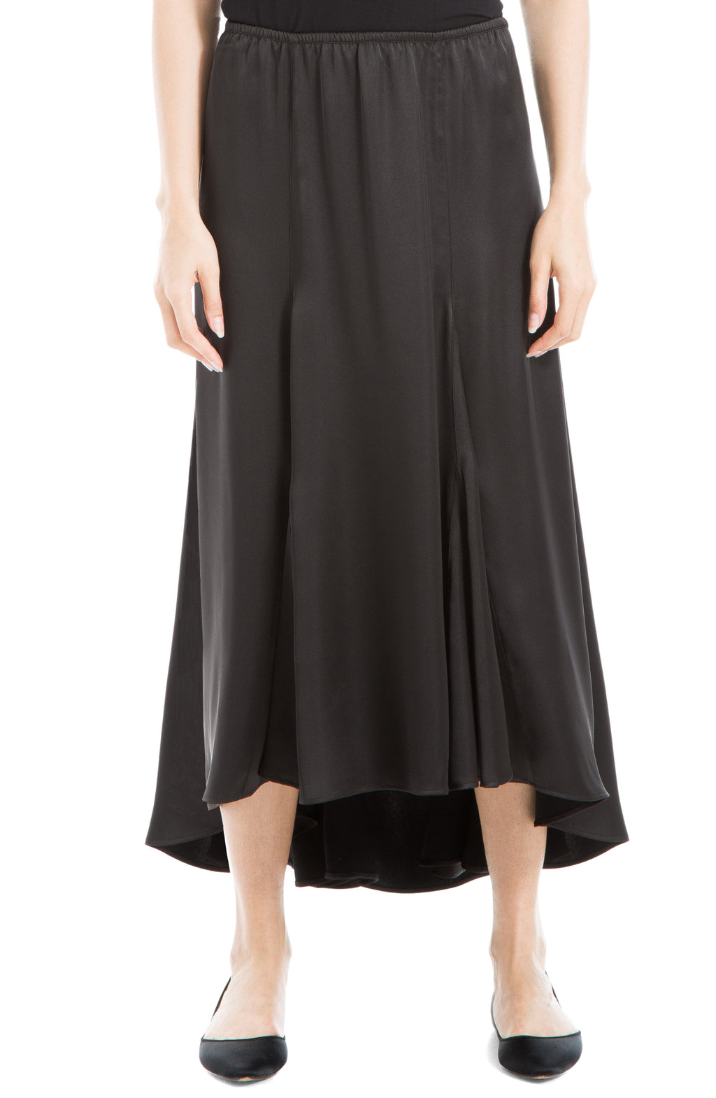 MAX STUDIO Godet Satin High-Low Skirt, Main, color, BLACK-BLACK