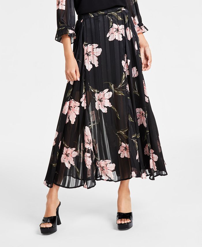 CeCe - Women's Pleated Floral Maxi Skirt