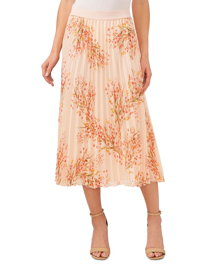 CeCe - Women's Floral-Print Pleated Midi Skirt